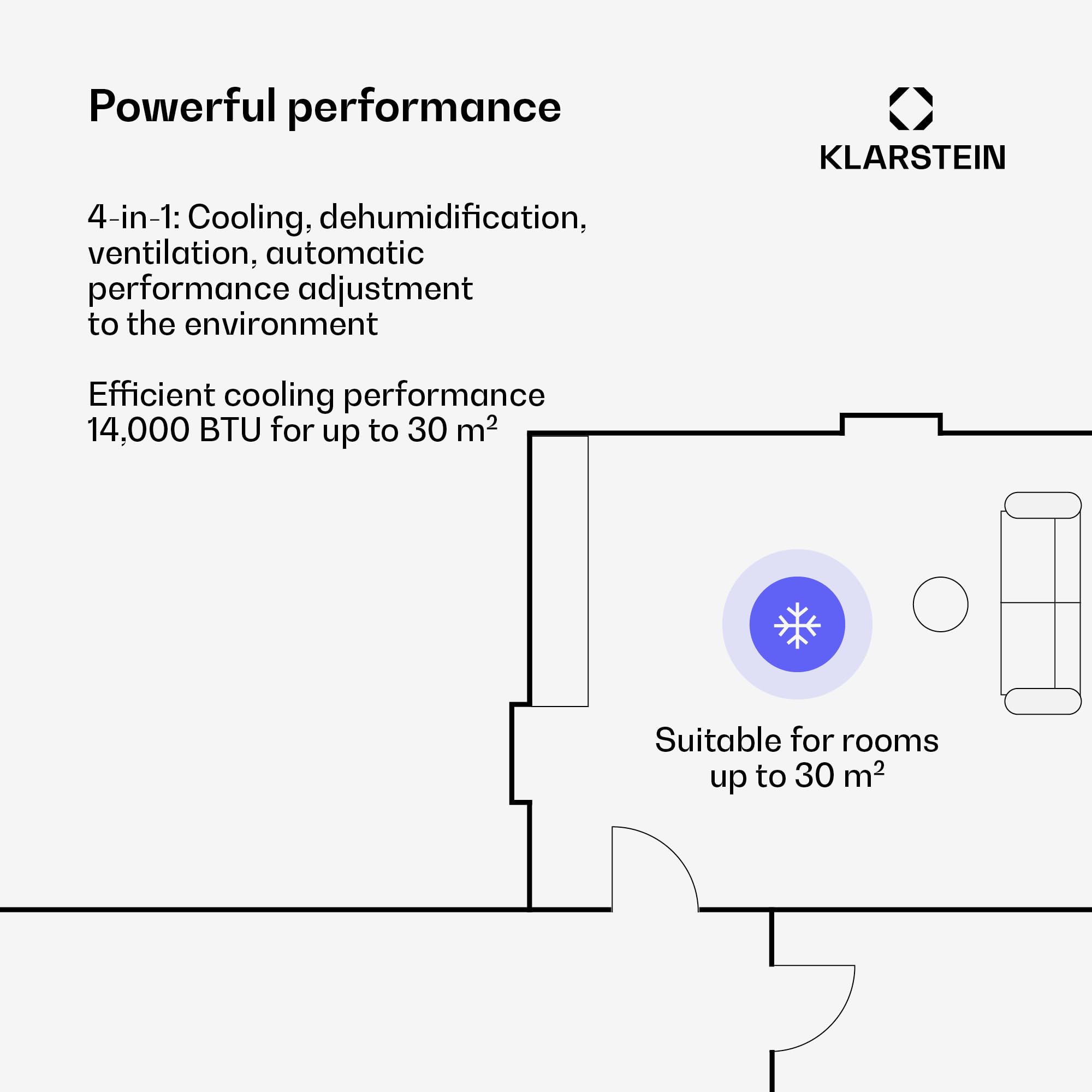 Klarstein AireLux 14000 BTU Portable Air Conditioner | Smart 4-in-1 Cooling System