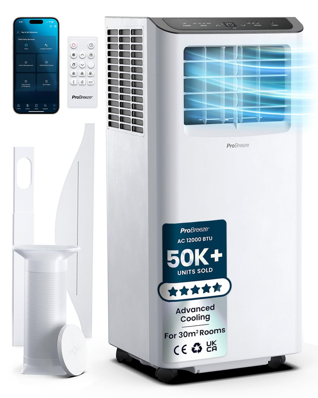 Pro Breeze 12000 BTU Smart Portable Air Conditioner | 3-in-1 Air Cooler, Fan & Dehumidifier