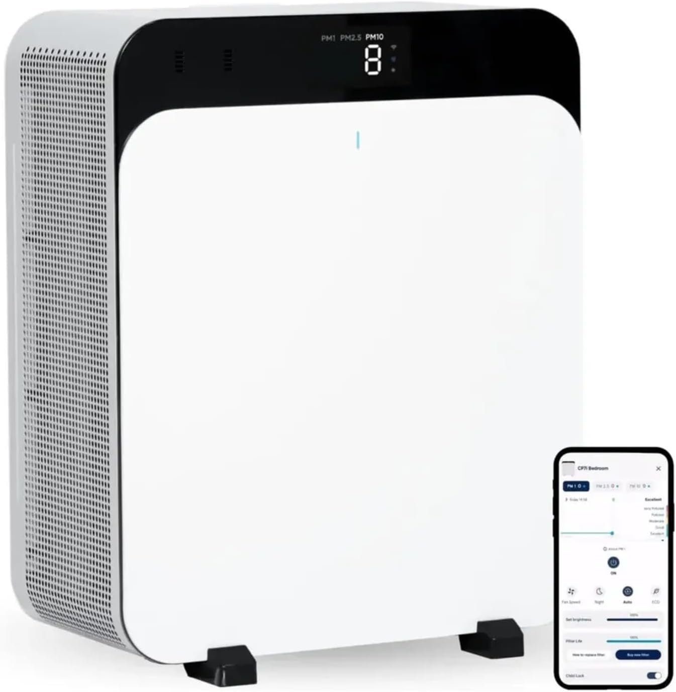 Smart Air Purifier for Rooms Up to 131m², Advanced Filtration for Pet Allergens, Dust, Viruses, Bacteria & Airborne Particles
