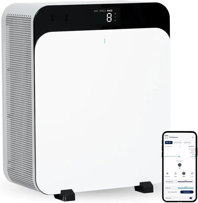 Smart Air Purifier for Rooms Up to 131m², Advanced Filtration for Pet Allergens, Dust, Viruses, Bacteria & Airborne Particles
