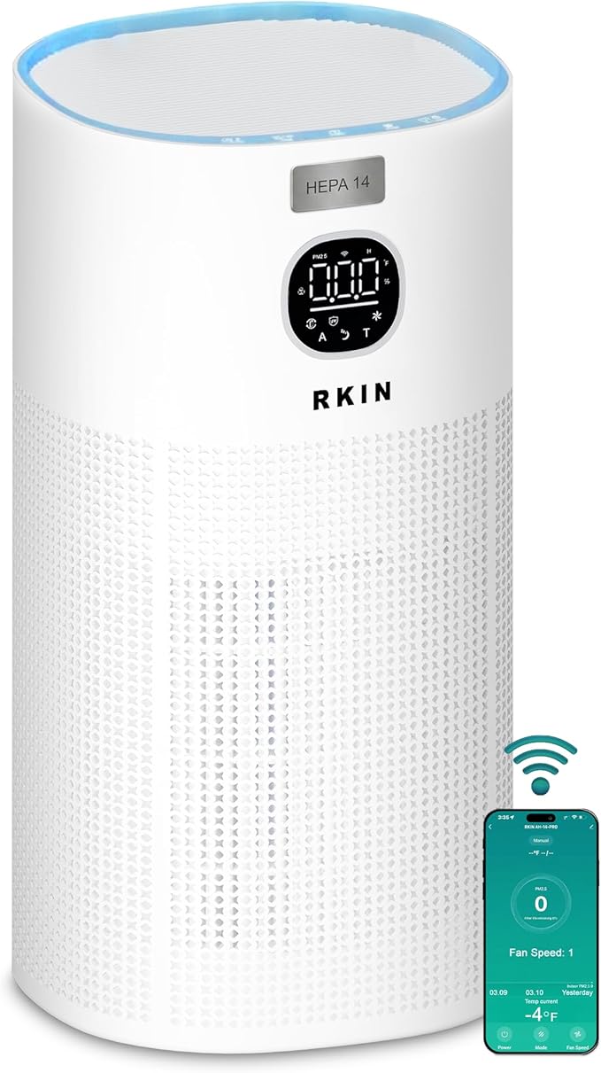 Large Room Air Purifier with HEPA 14 Filtration | Smart WiFi Air Cleaner with PM2.5 Monitoring