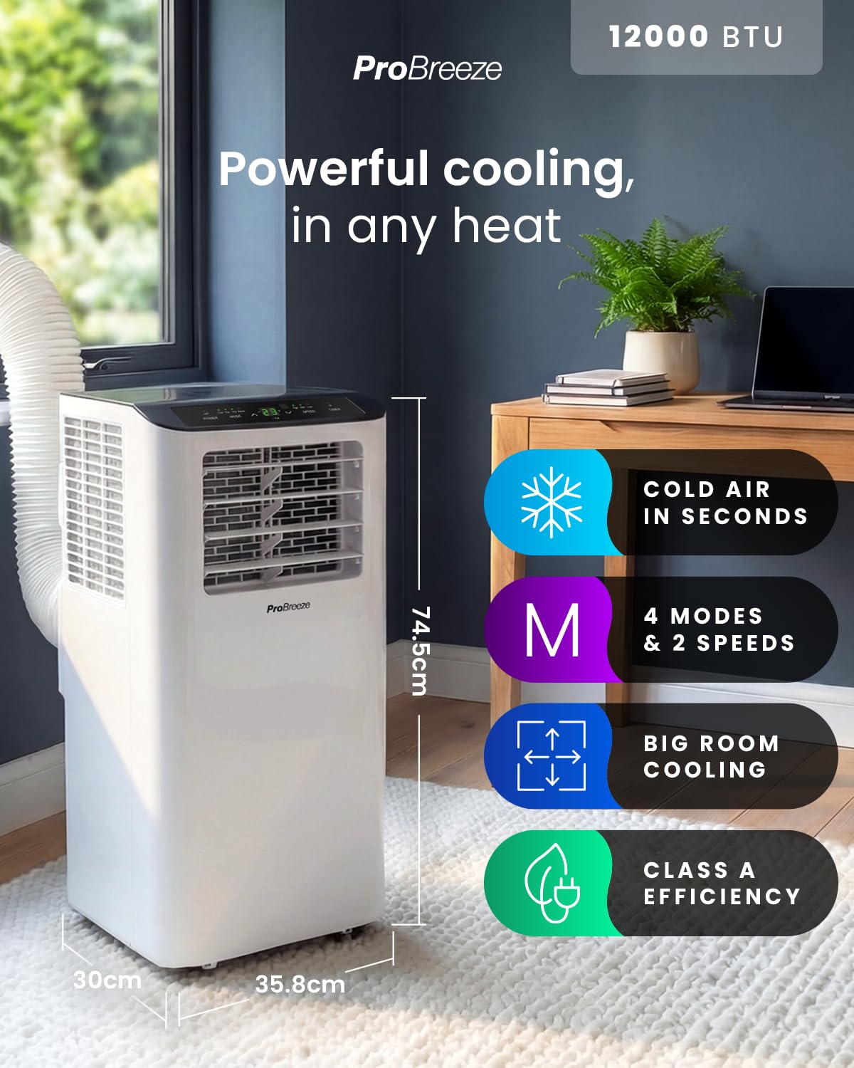 Pro Breeze 12000 BTU Smart Portable Air Conditioner | 3-in-1 Air Cooler, Fan & Dehumidifier