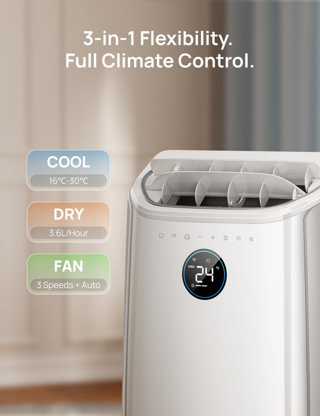 DREO 12000 BTU Smart Portable Air Conditioner | 3-in-1 Cooling, Fan & Dehumidifier