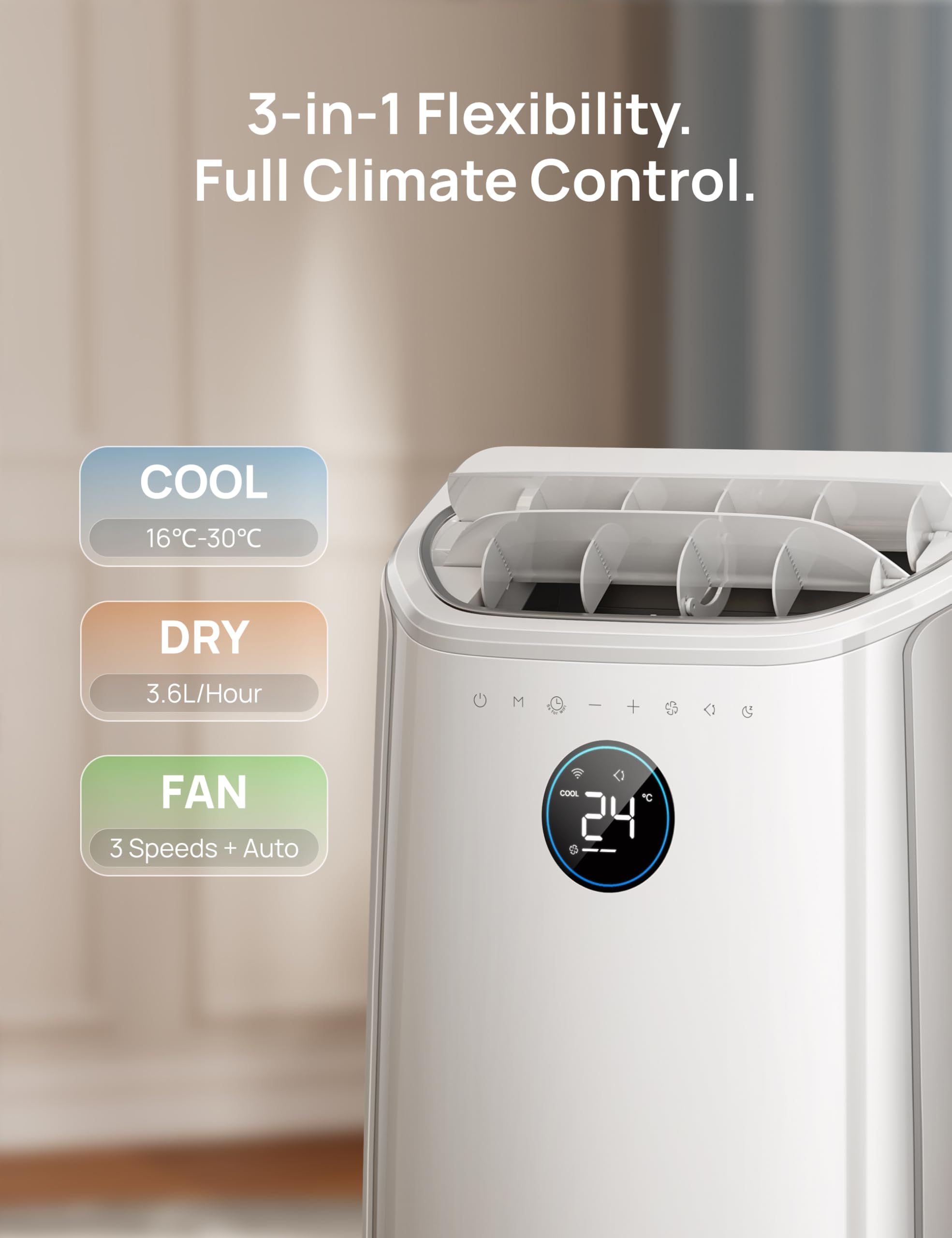 DREO 12000 BTU Smart Portable Air Conditioner | 3-in-1 Cooling, Fan & Dehumidifier