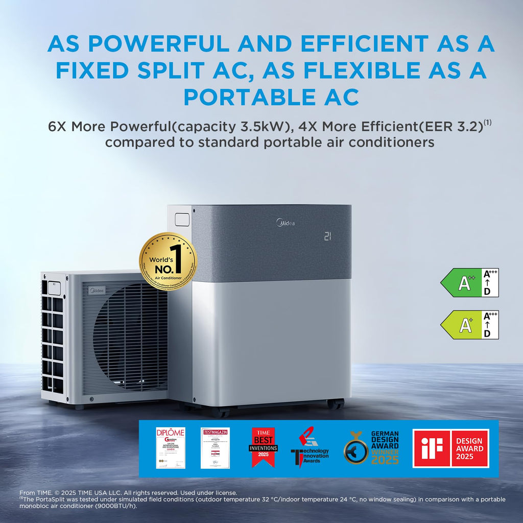 Midea PortaSplit 12000 BTU Portable Air Conditioner | 4-in-1 Smart Inverter Cooling & Heating