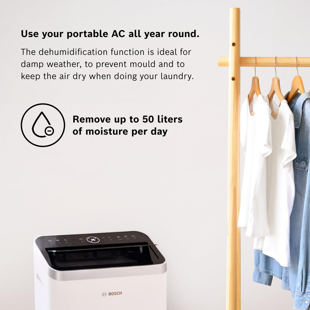 Bosch Portable Air Conditioner 9000 BTU | 3-in-1 Cooling, Fan & Dehumidifier