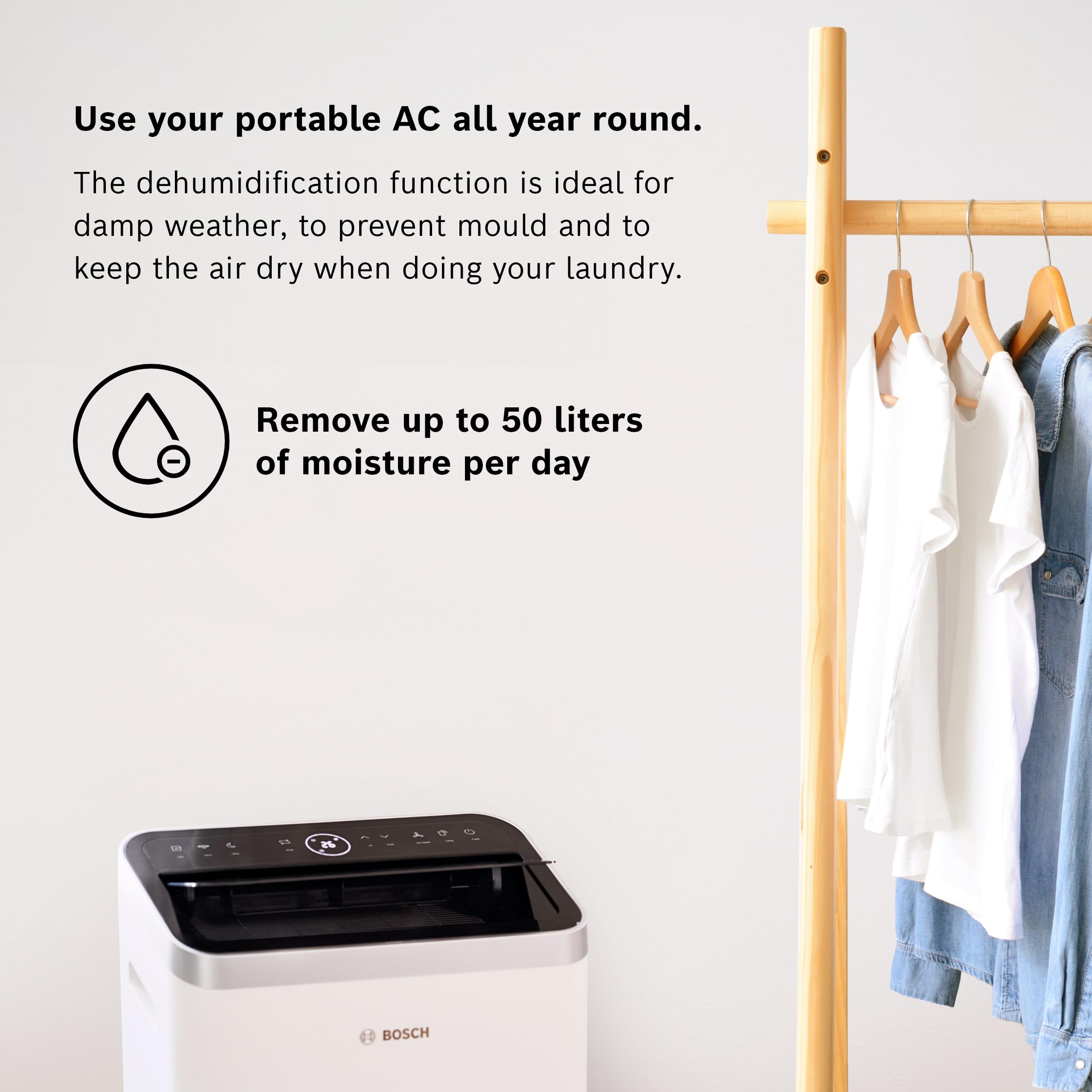 Bosch Portable Air Conditioner 9000 BTU | 3-in-1 Cooling, Fan & Dehumidifier
