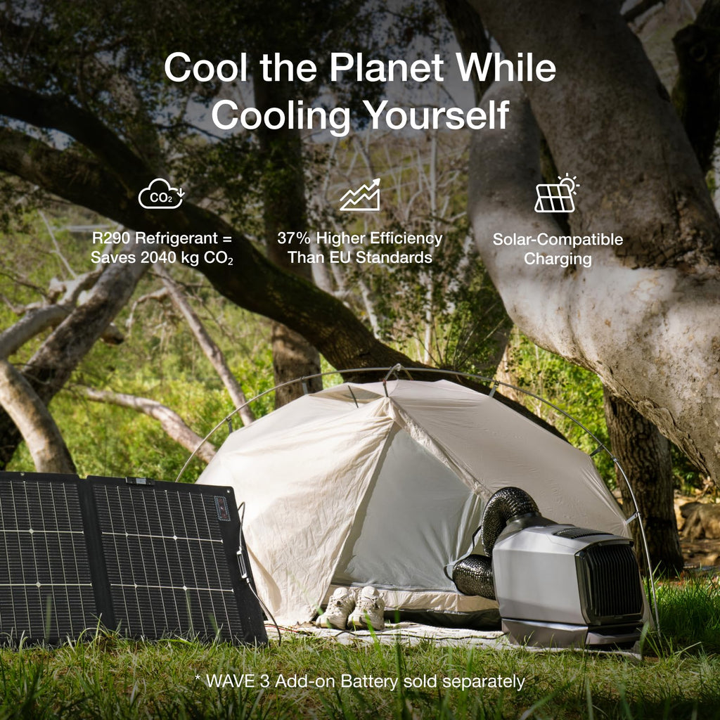 EcoFlow WAVE 3 portable air conditioner, 1800W/6100 BTU cooling, 2000W/6800 BTU heating, 1000W fast charging (75 mins), 8 hr wireless runtime, app control, ideal for camping, vanlife, RVs&SUVs