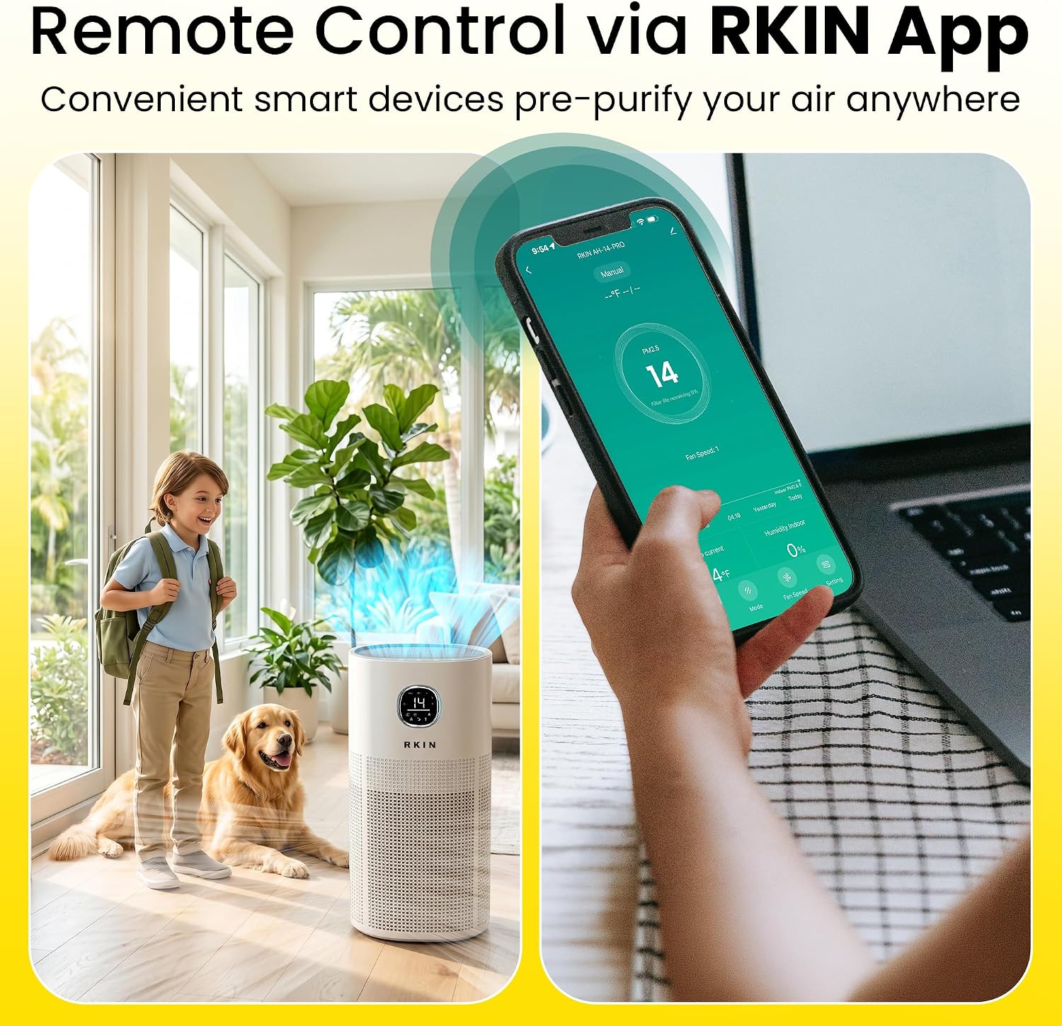 Large Room Air Purifier with HEPA 14 Filtration | Smart WiFi Air Cleaner with PM2.5 Monitoring