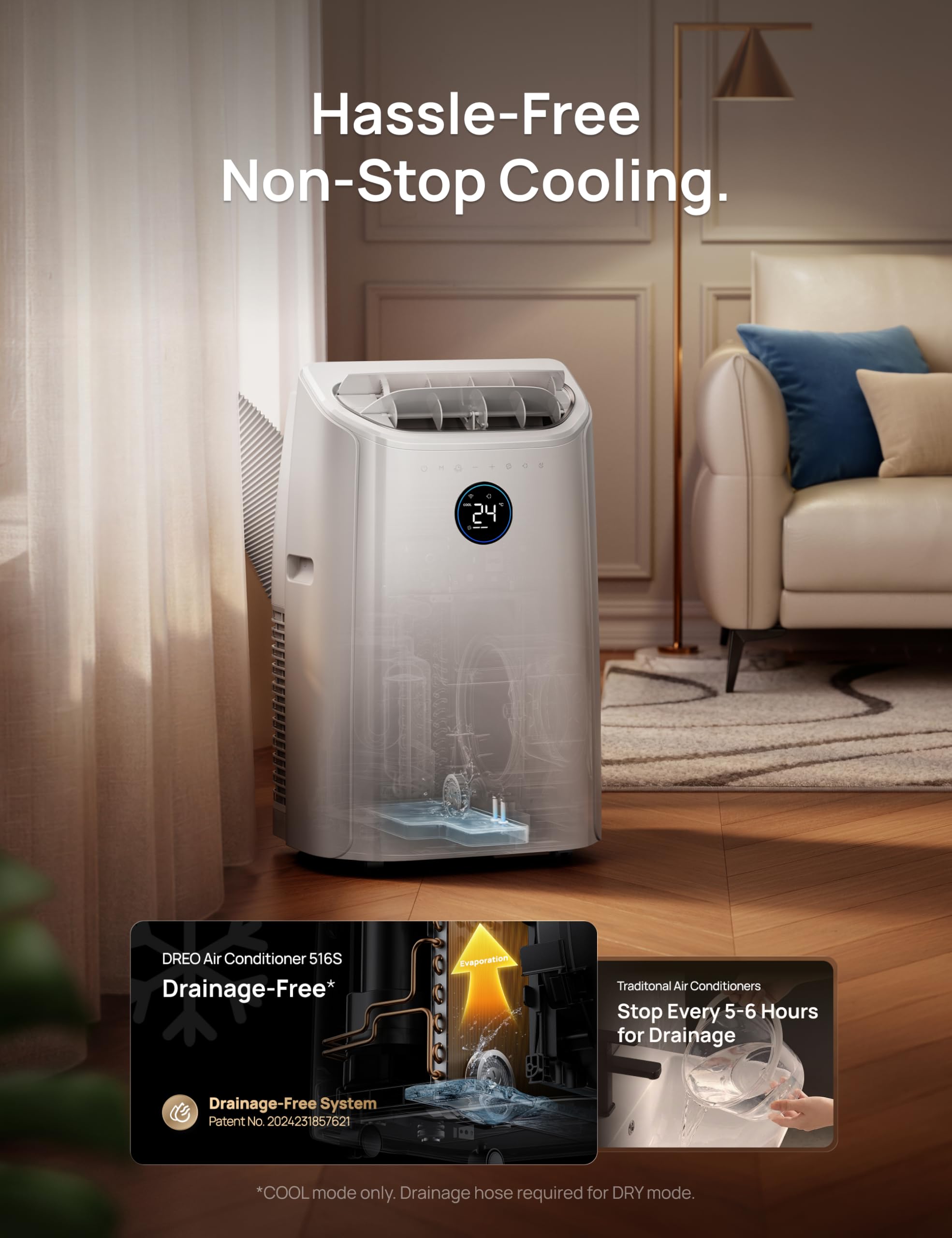 DREO 12000 BTU Smart Portable Air Conditioner | 3-in-1 Cooling, Fan & Dehumidifier