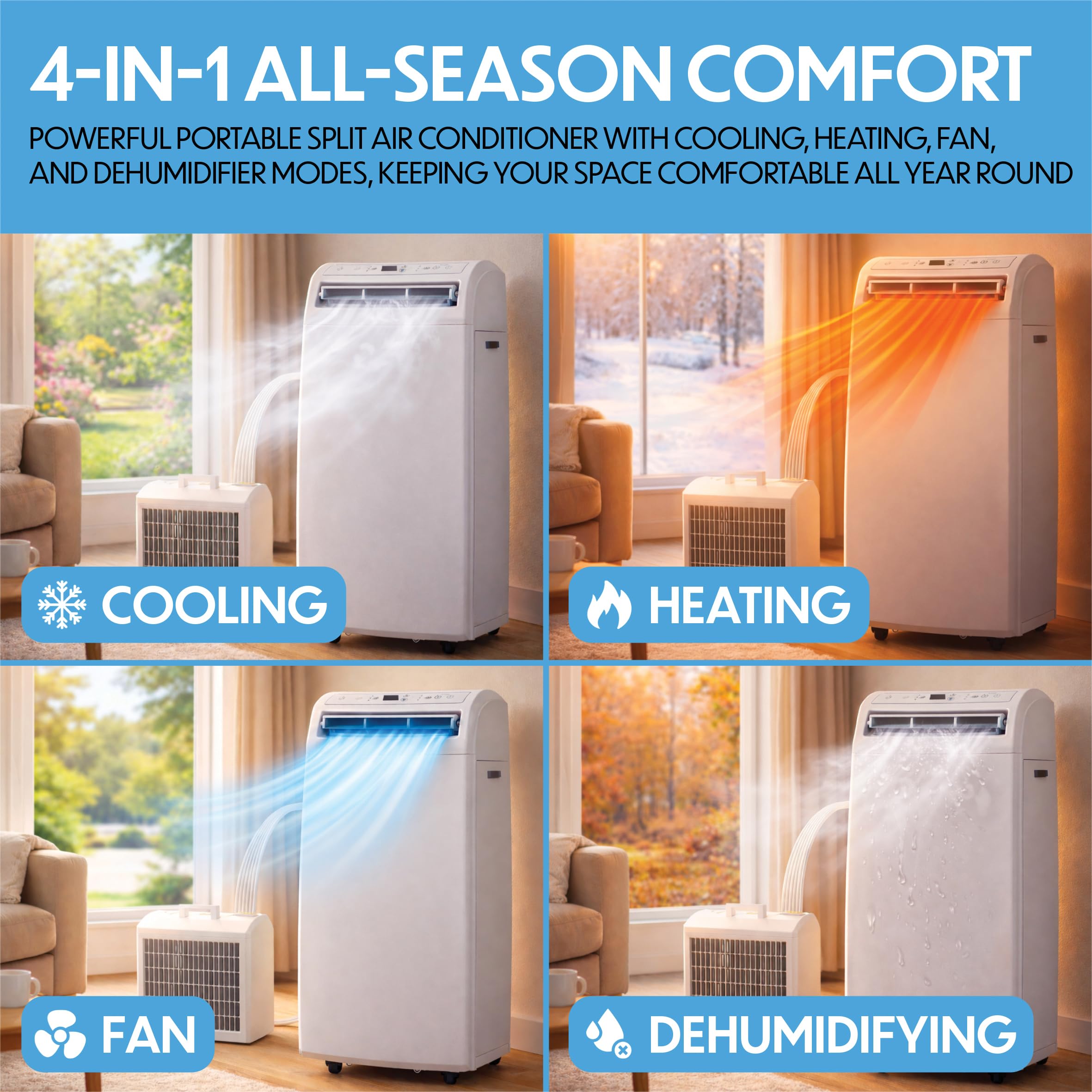 Prem-i-air Portable Split Air Conditioner | 4-in-1 DC Inverter Cooling & Heating