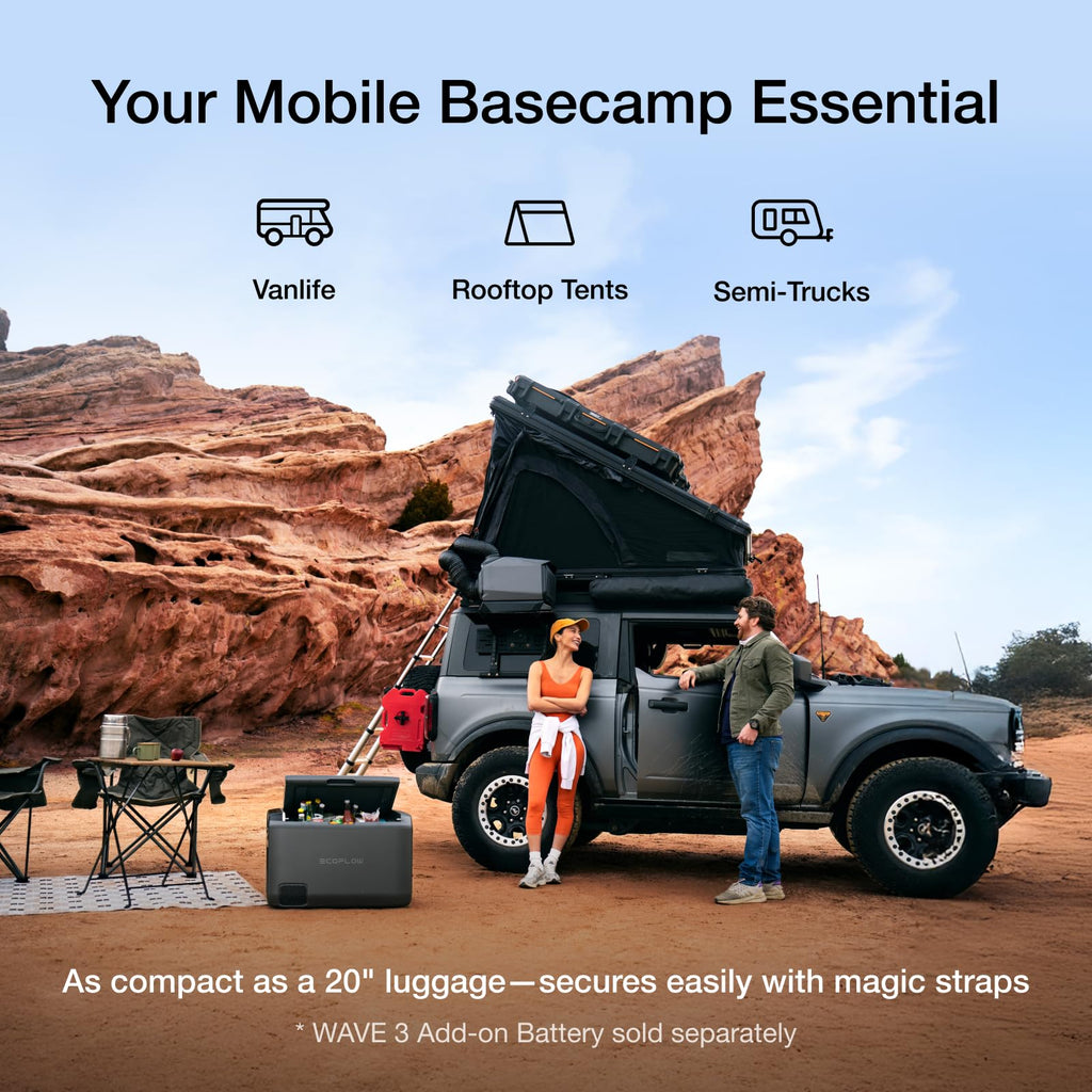 EcoFlow WAVE 3 portable air conditioner, 1800W/6100 BTU cooling, 2000W/6800 BTU heating, 1000W fast charging (75 mins), 8 hr wireless runtime, app control, ideal for camping, vanlife, RVs&SUVs